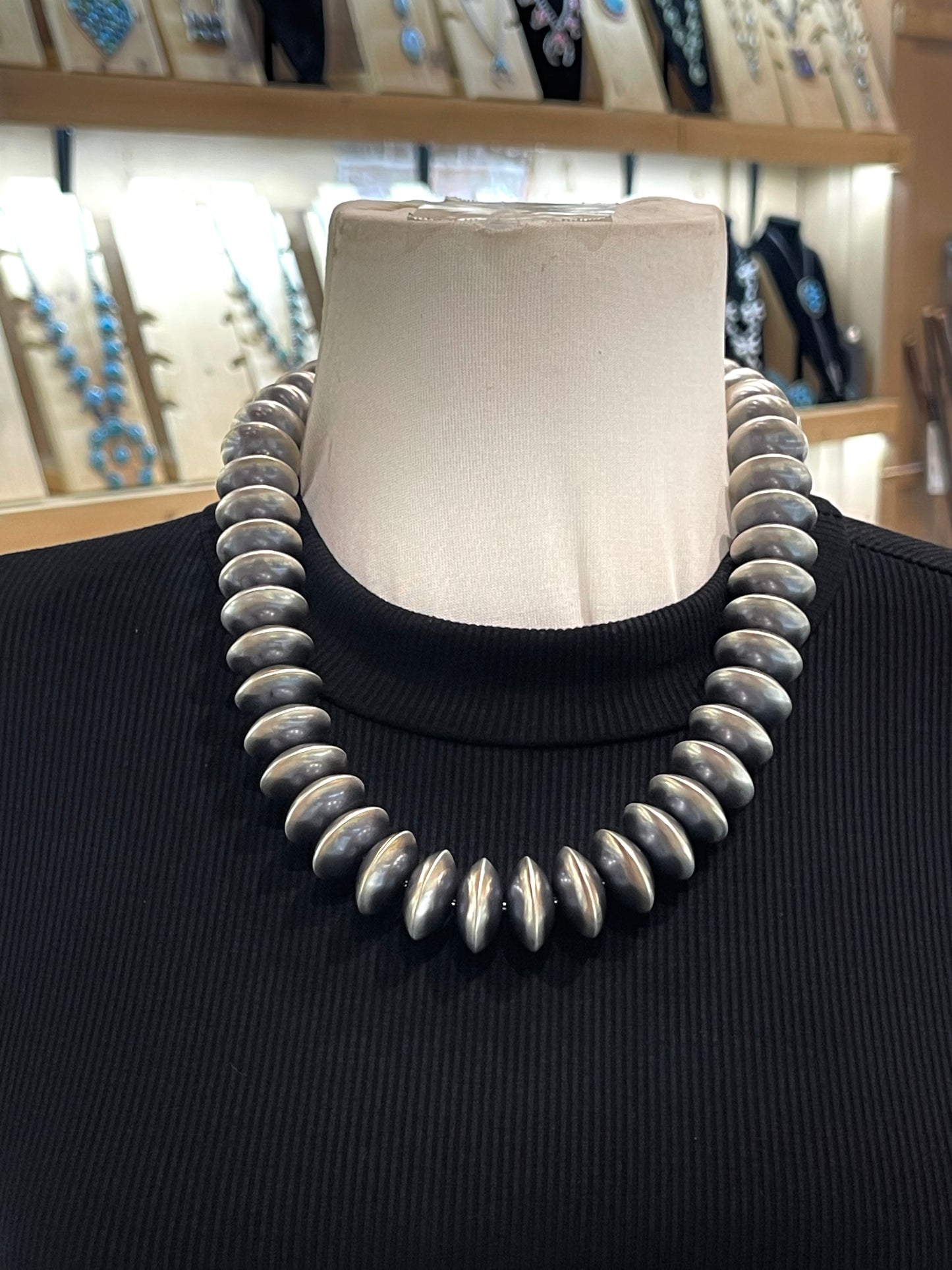 20" 21mm Handmade Navajo Pearl Rondelle Shape Necklace by Bryannen Halwood, Navajo