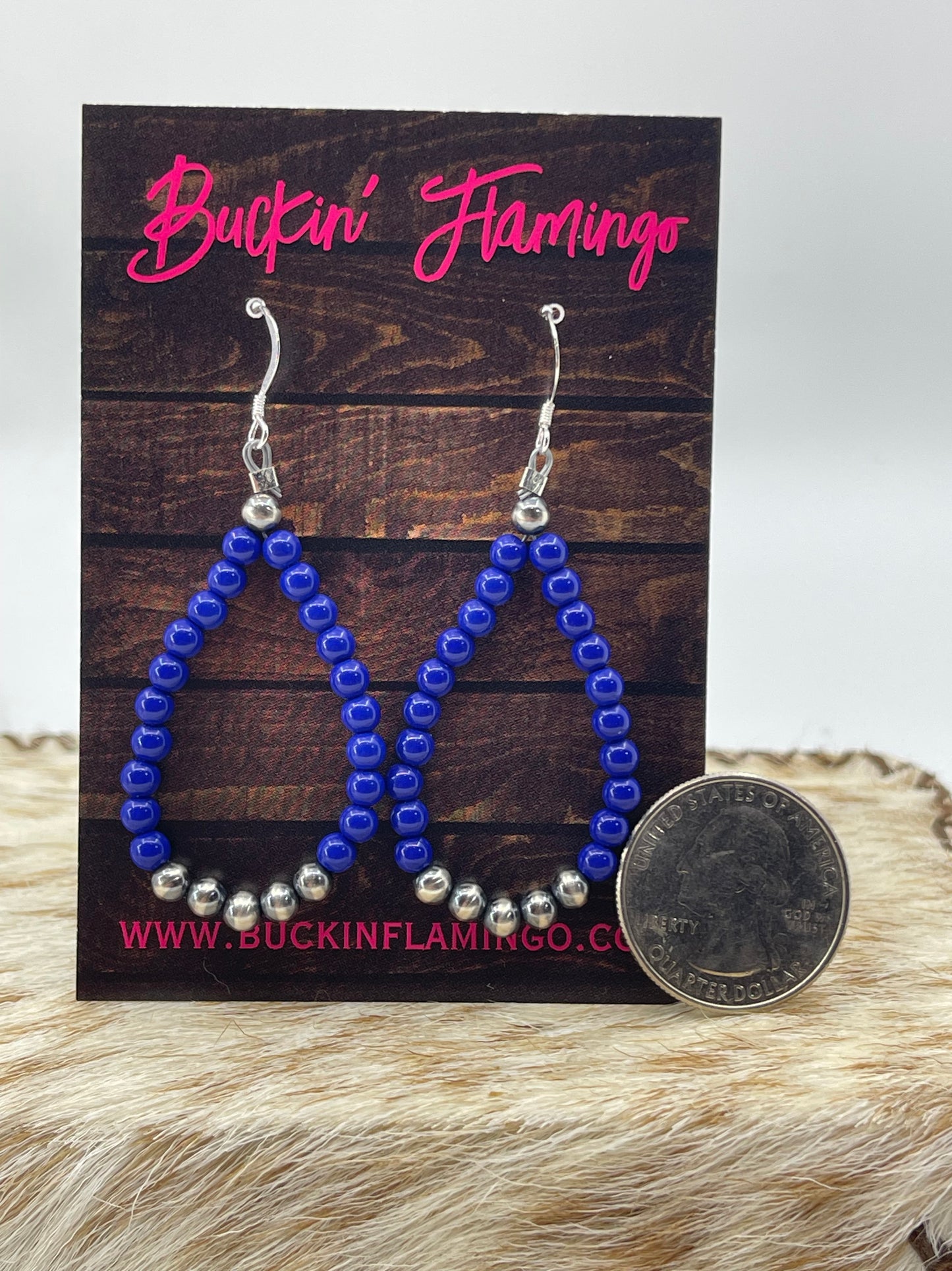 4mm Blue Lapis Beads with Navajo Style Pearls Teardrop Earrings