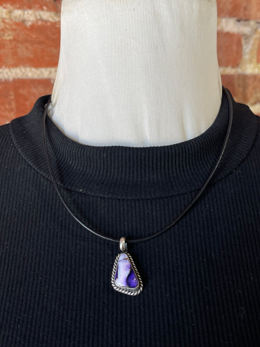 Lavendar Dahlia on Leather Necklace 18" 5mm Bale