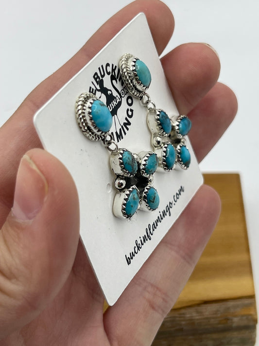 5 Stone Turquoise Post Dangle Earrings by Vernon Tsosie, Navajo