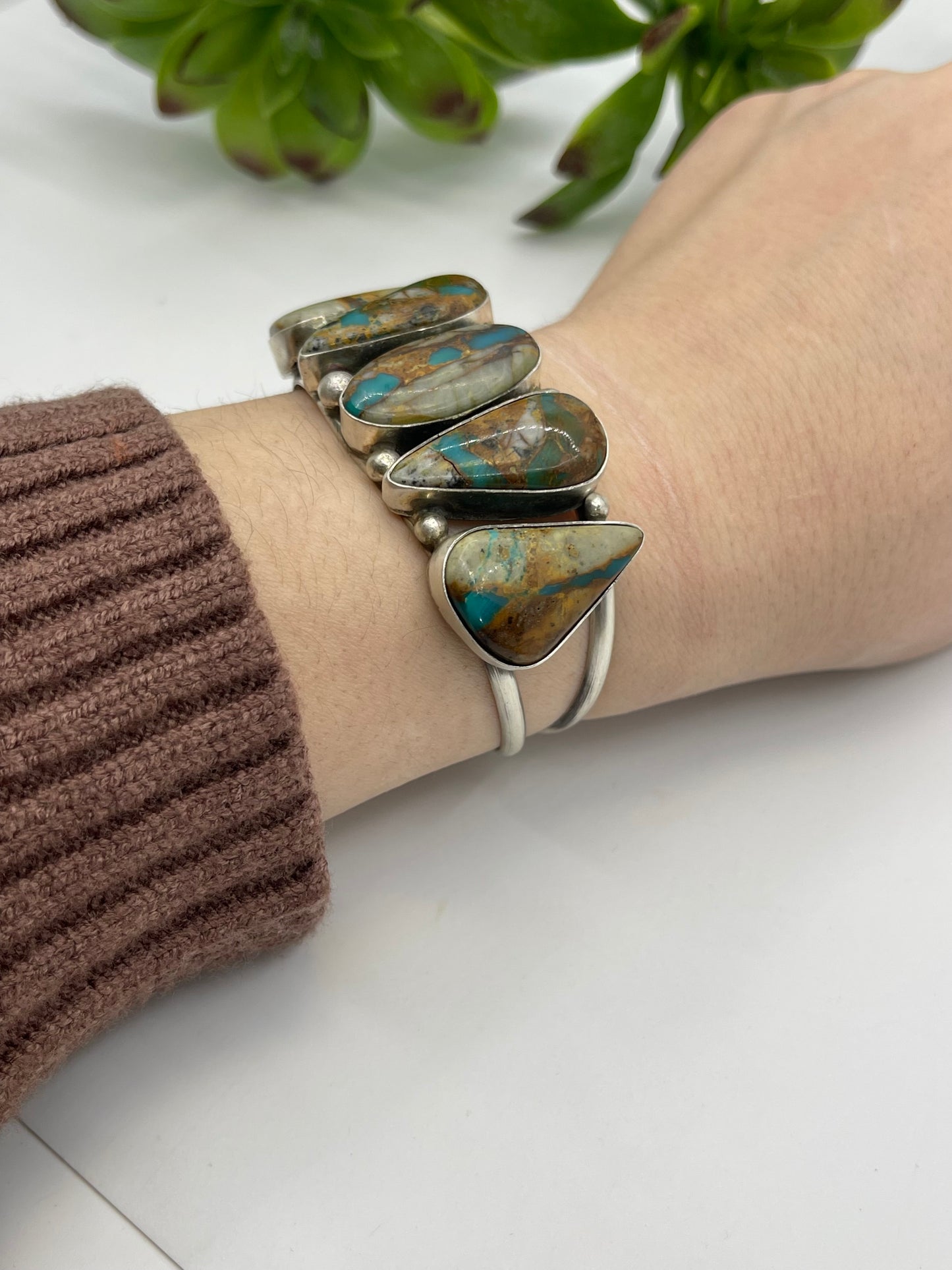 5.5" - 7" 5 Stone Royston Ribbon Turquoise Cuff