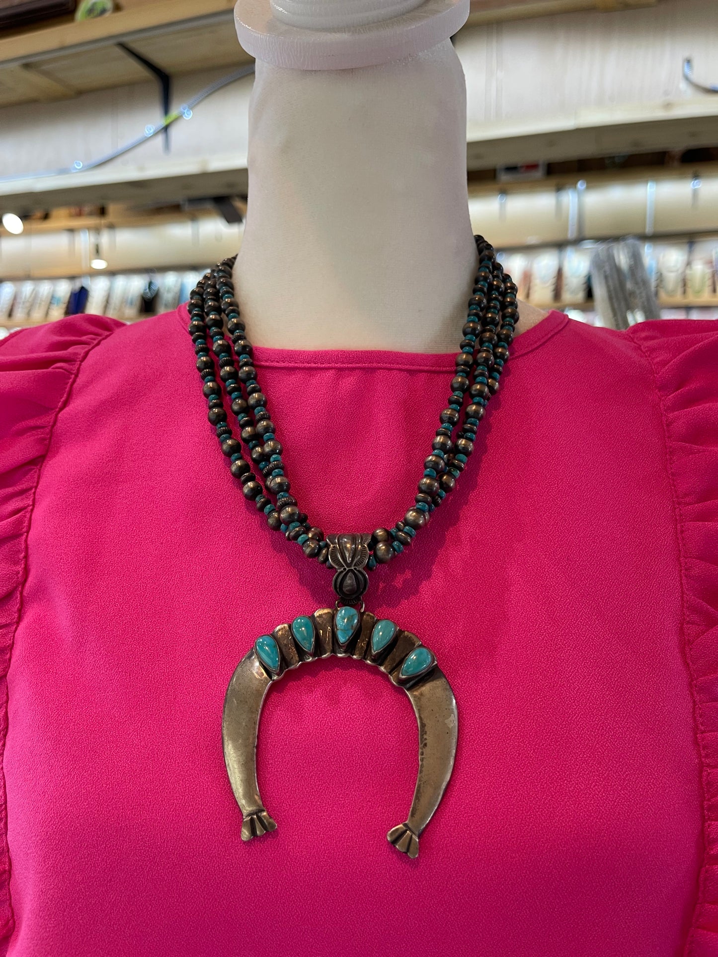 20" Navajo Pearl 3 Strand Necklace with Naja Pendant by Geraldine James, Navajo