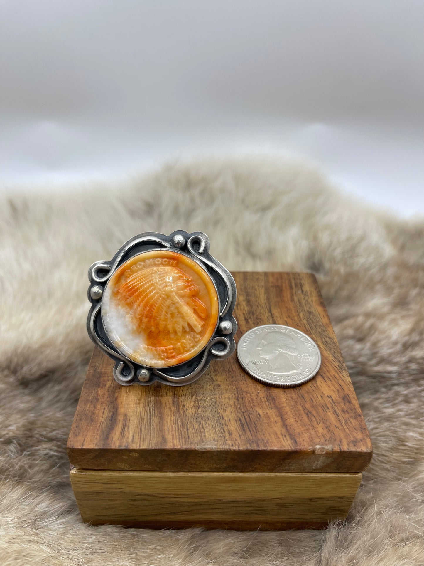 Adjustable Light Orange Ring By Lyle Piaso, Navajo