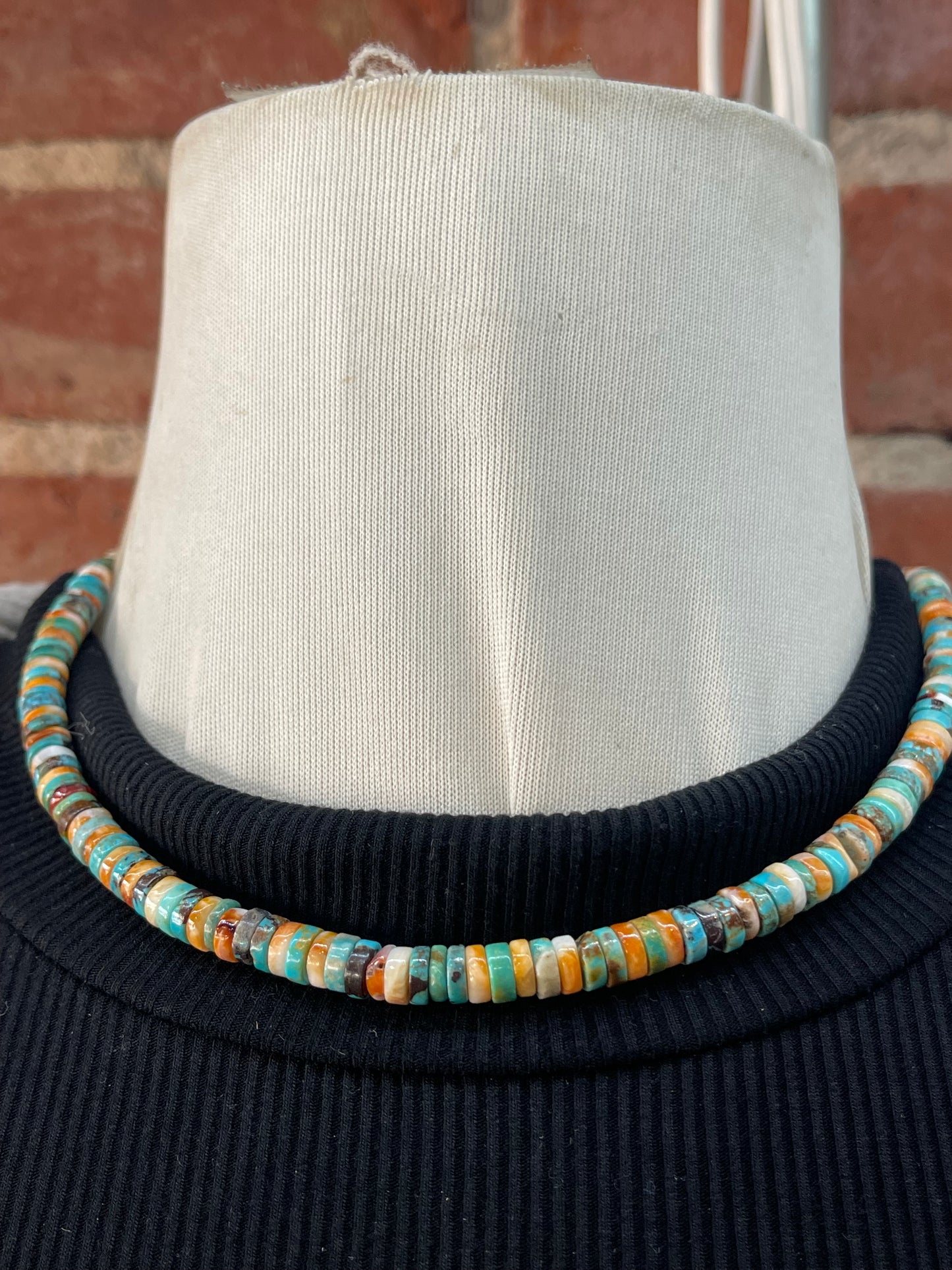 17" 6mm Turquoise and Spiny Oyster Shell Heishi Bead Necklace