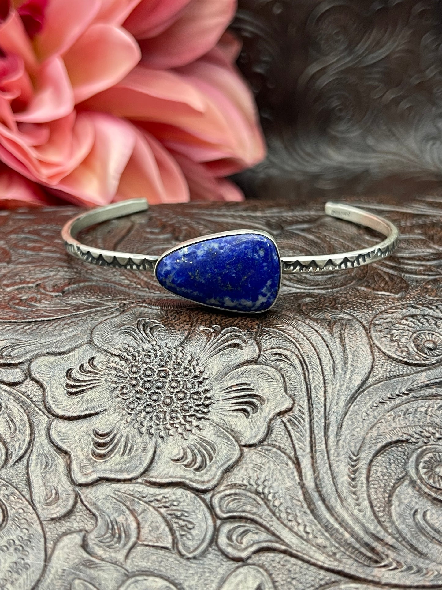 5.75" - 7.25" Blue Lapis Single Stone Cuff