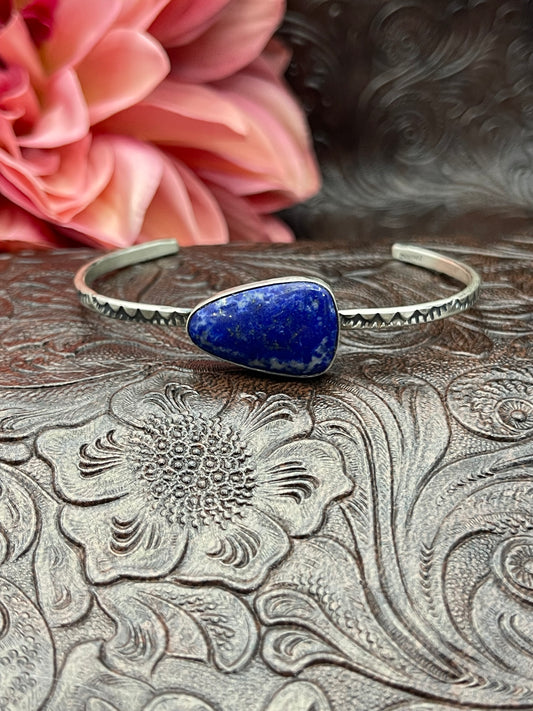 5.75" - 7.25" Blue Lapis Single Stone Cuff