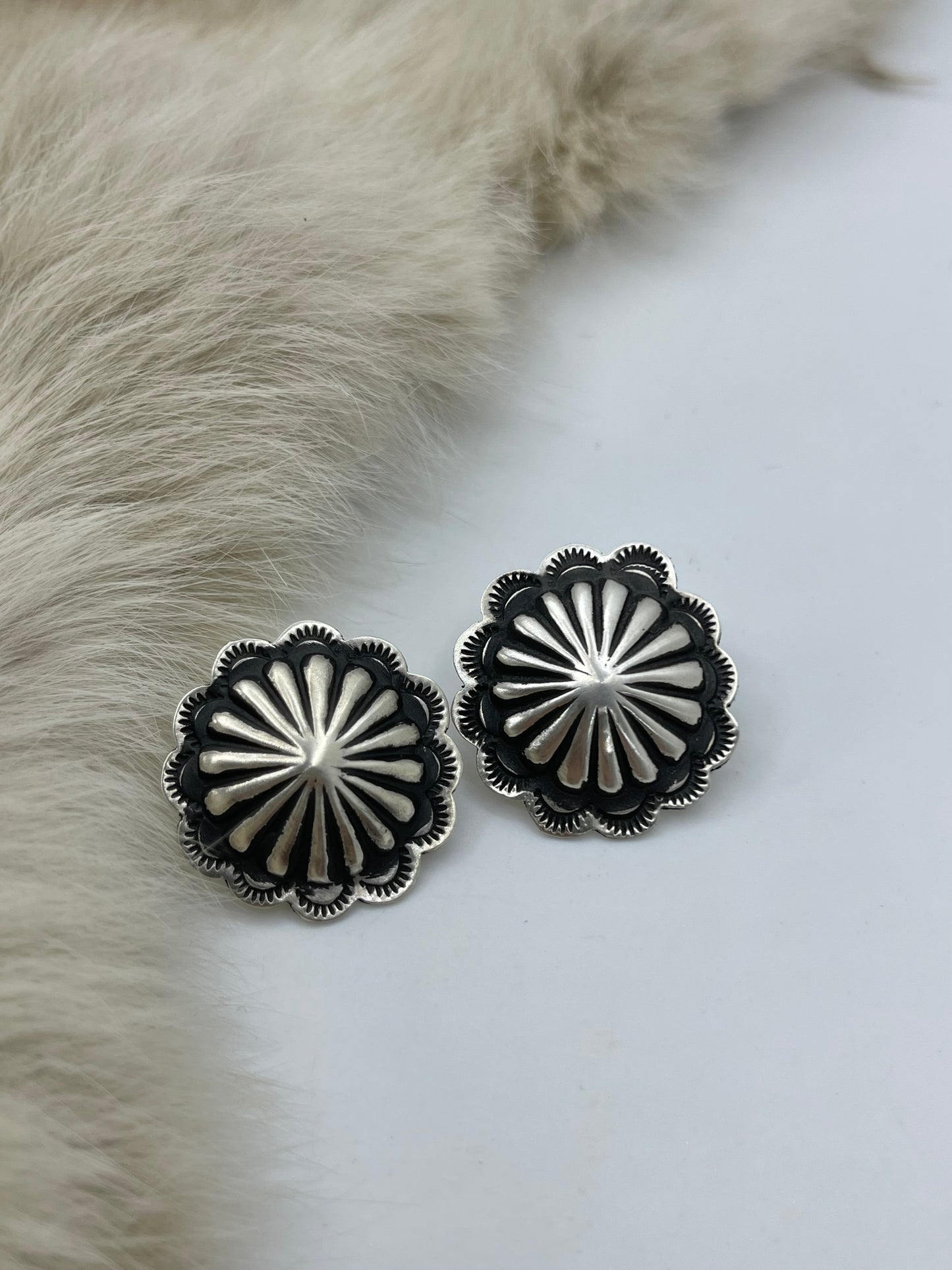 Silver Stamped Concho Post Earrings by LeAnder Tahe, Navajo