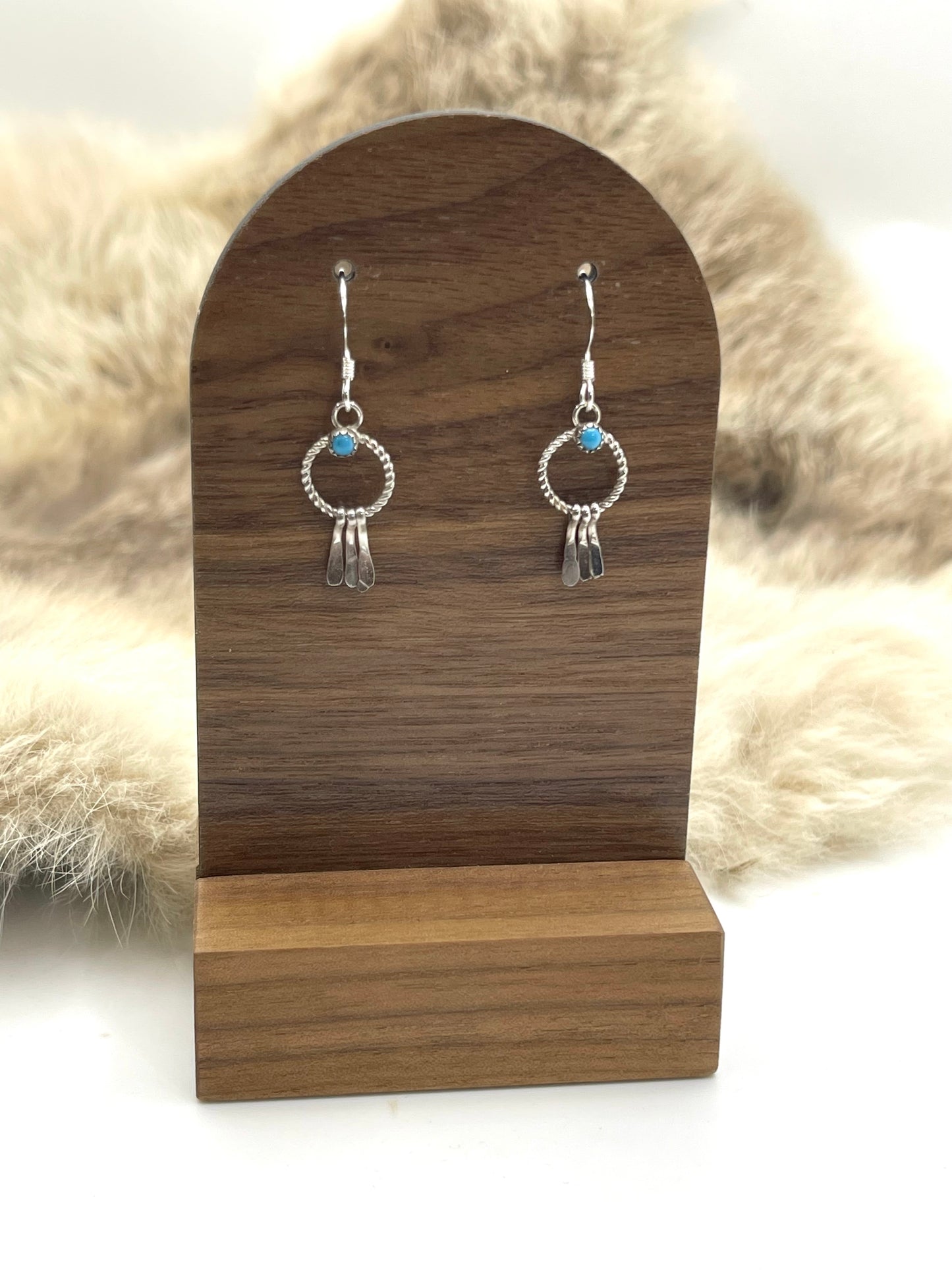 Dainty Twisted Circle with Turquoise Stone Earrings by Sonyei Coho, Navajo