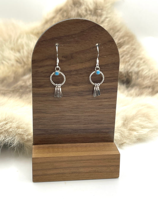 Dainty Twisted Circle with Turquoise Stone Earrings by Sonyei Coho, Navajo