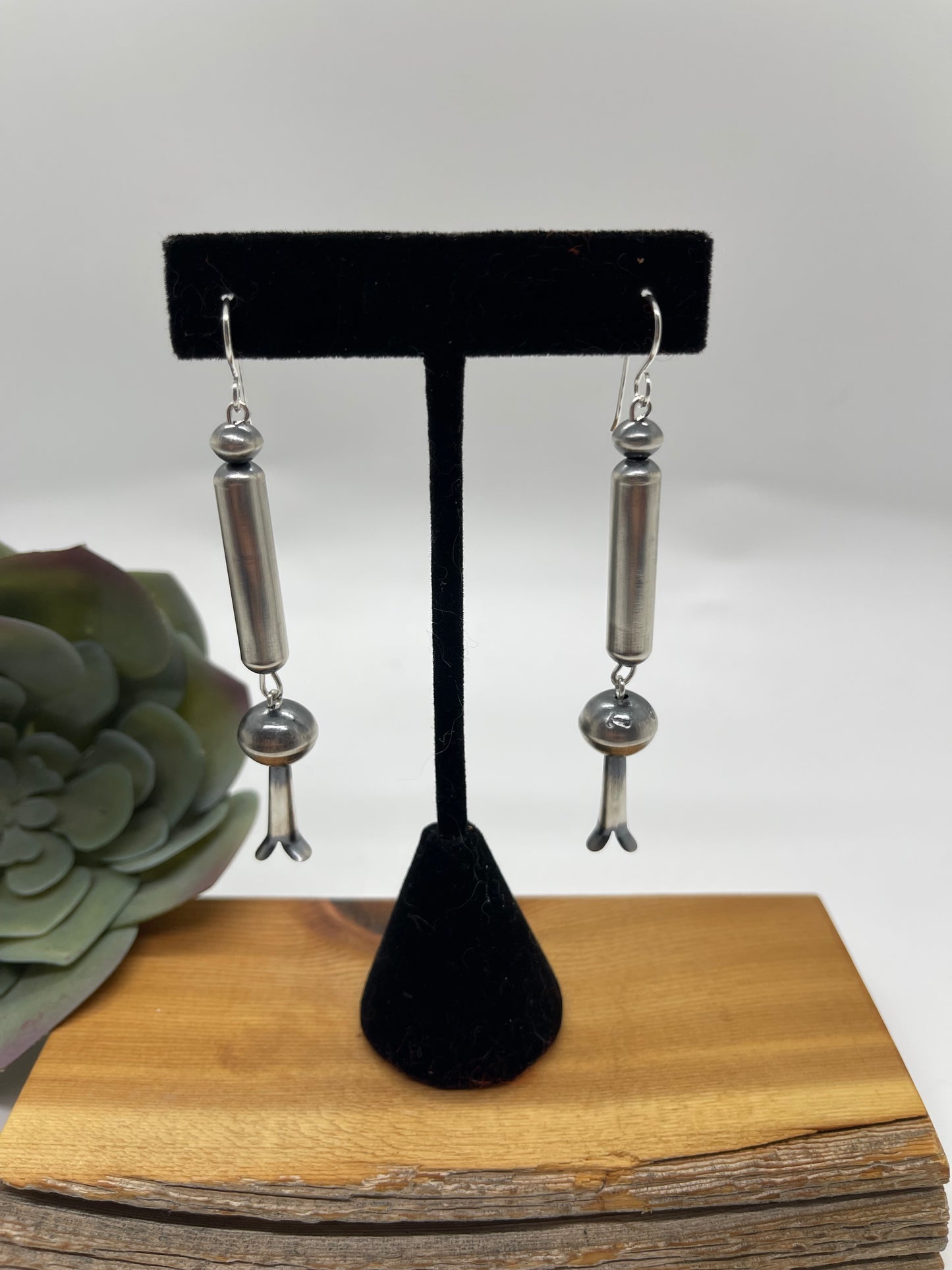 3" Handmade Navajo Pearl Pill Bead Blossom Dangle Earrings by Tonisha Haley, Navajo