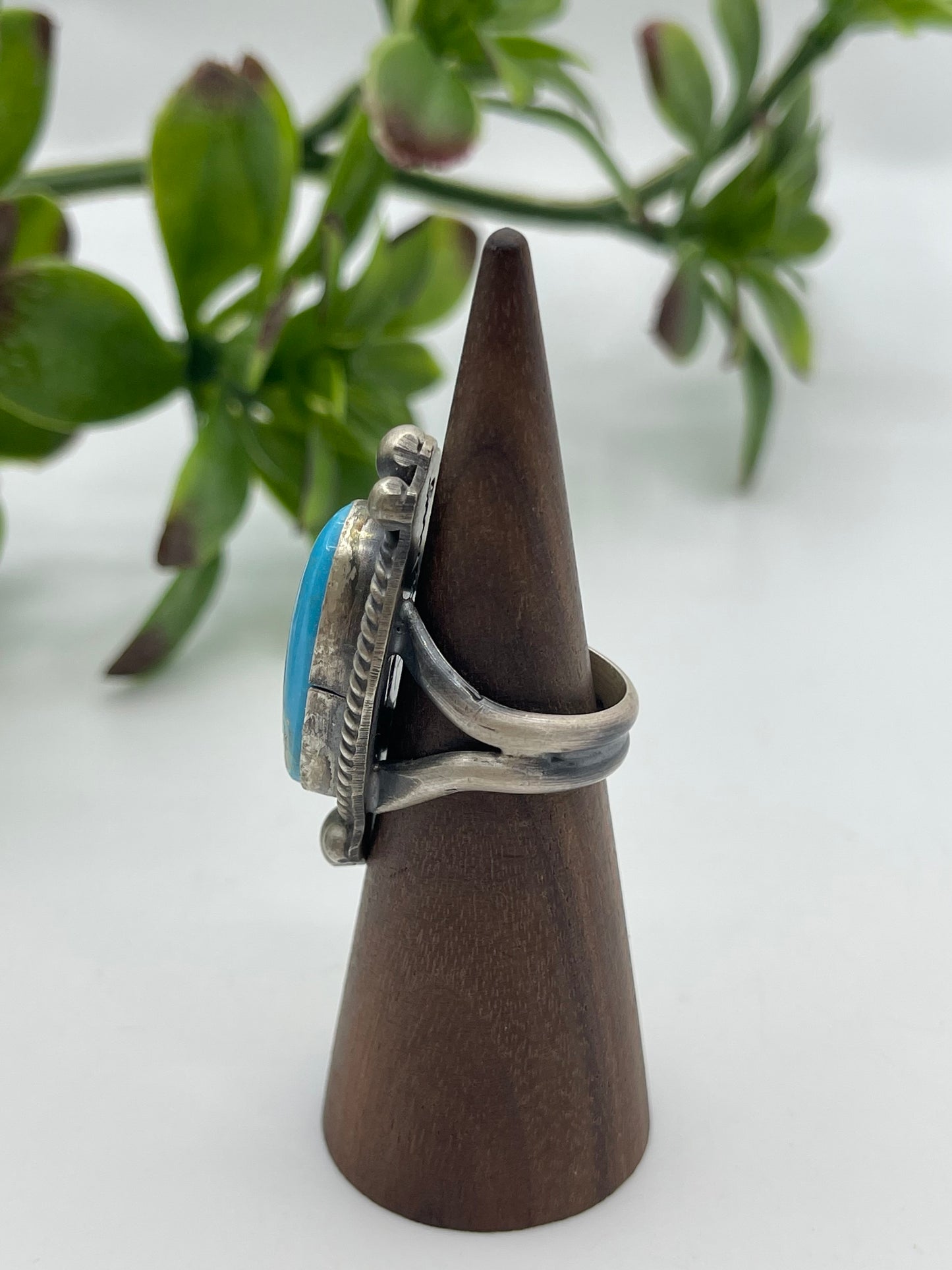 7.0 Oval Kingman Turquoise Ring By Boyd Ashley, Navajo
