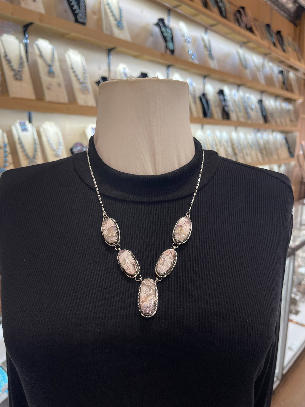 20" Crazy Lace Agate Necklace and Earring Set by Joe Begay, Navajo