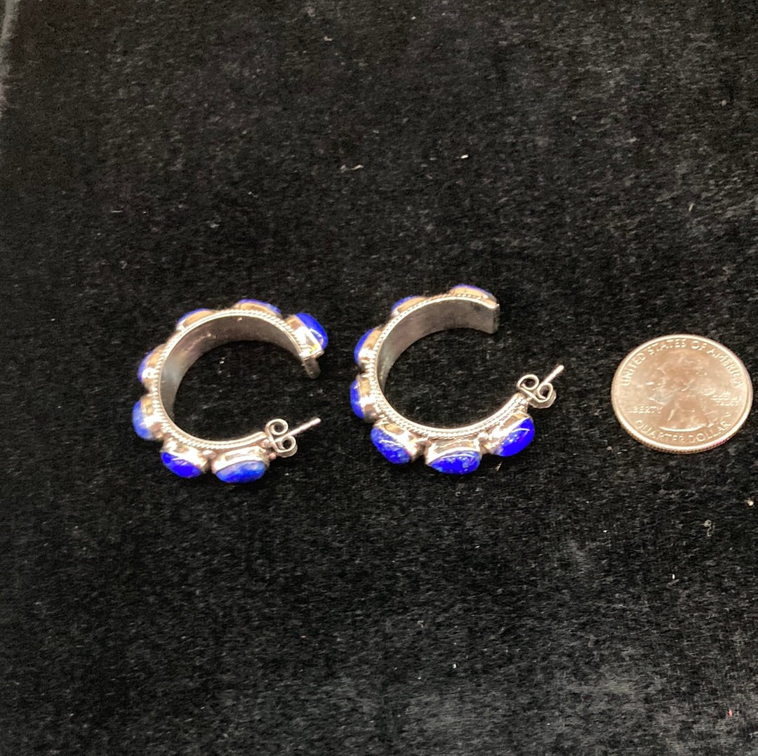 Blue Lapis Hoop Earrings