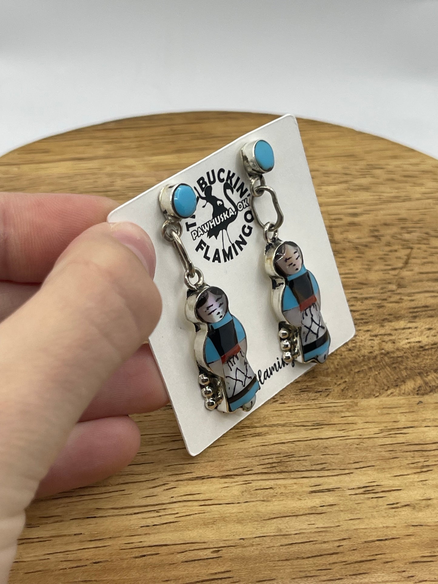 LOT 53 1/4 Inlay Maiden Post Dangle Earrings by Joyce Waseta, Zuni