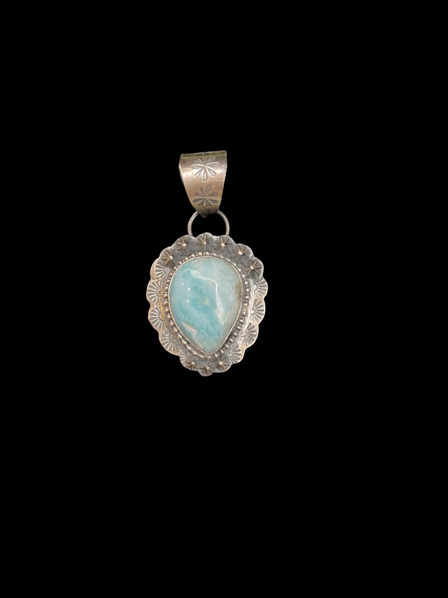 Larimar Turquoise Pendant by Ned Nez, Navajo