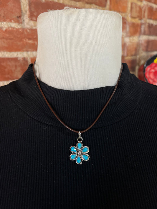 Turquoise Leather Necklace by Gina Dosedo, Zuni