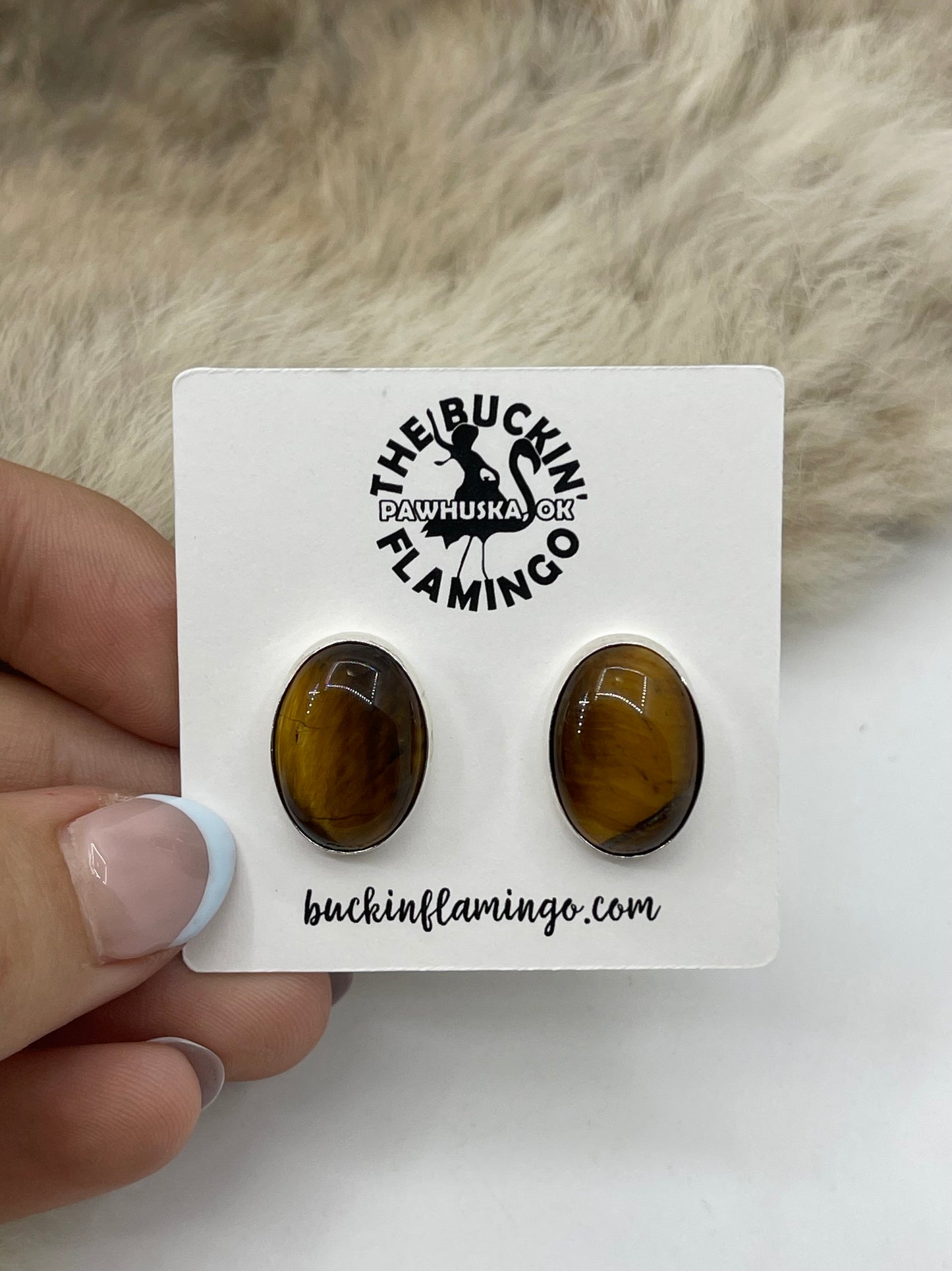 TIGER EYE OVAL POST EARRINGS