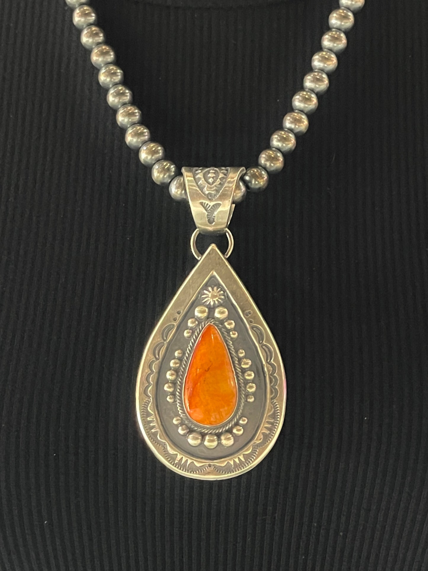 20" Orange Spiny Oyster Teardrop Necklace