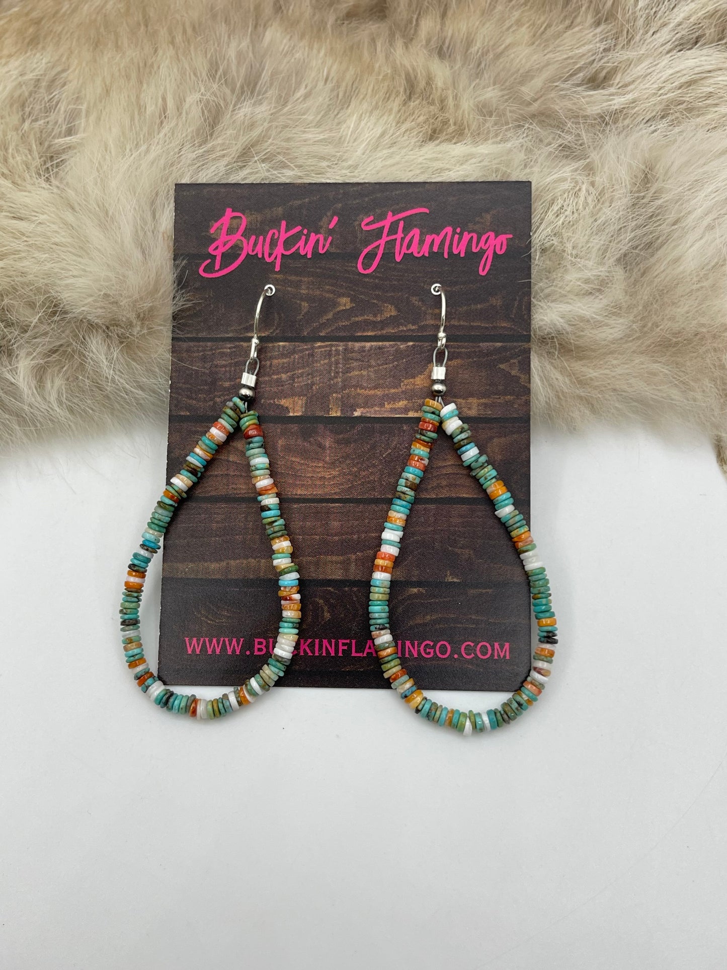 3.5mm “Orange Crush” Turquoise & Orange Spiny Oyster Heishi Bead Teardrop Earrings