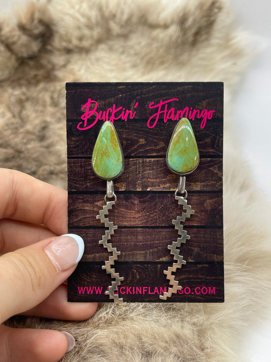 Royston Turquoise Post Dangle Earrings by Christina Jackson, Navajo