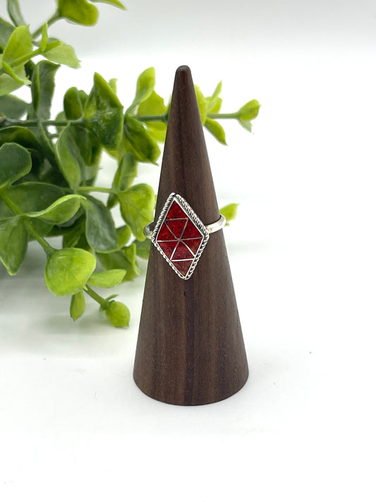7.5 Red Opal Ring by Gina Dosedo, Zuni