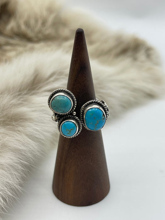 7.0 3 Stone Sleeping Beauty Turquoise Ring