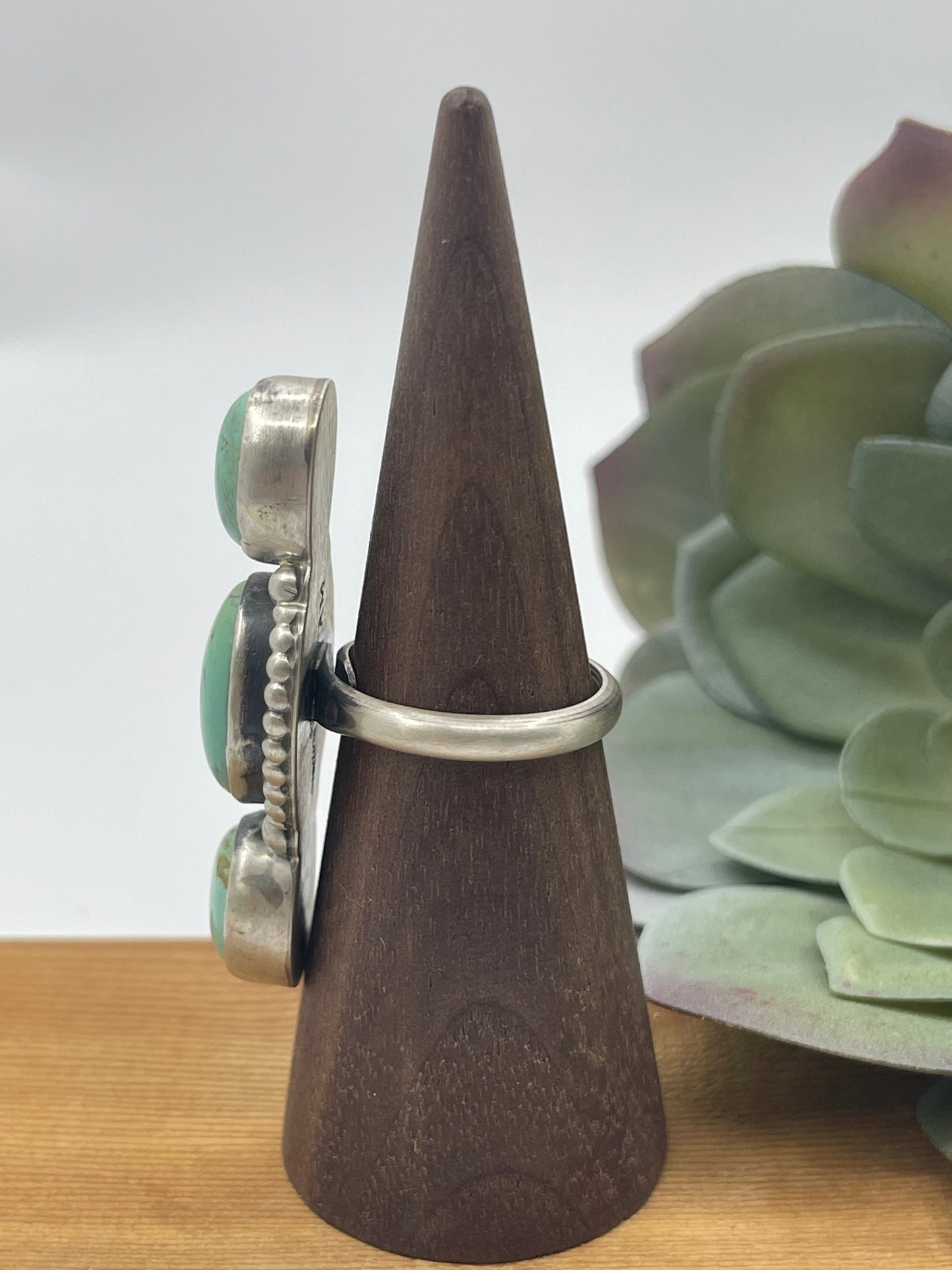 Adjustable 3 Stone Turquoise Ring, Navajo Made