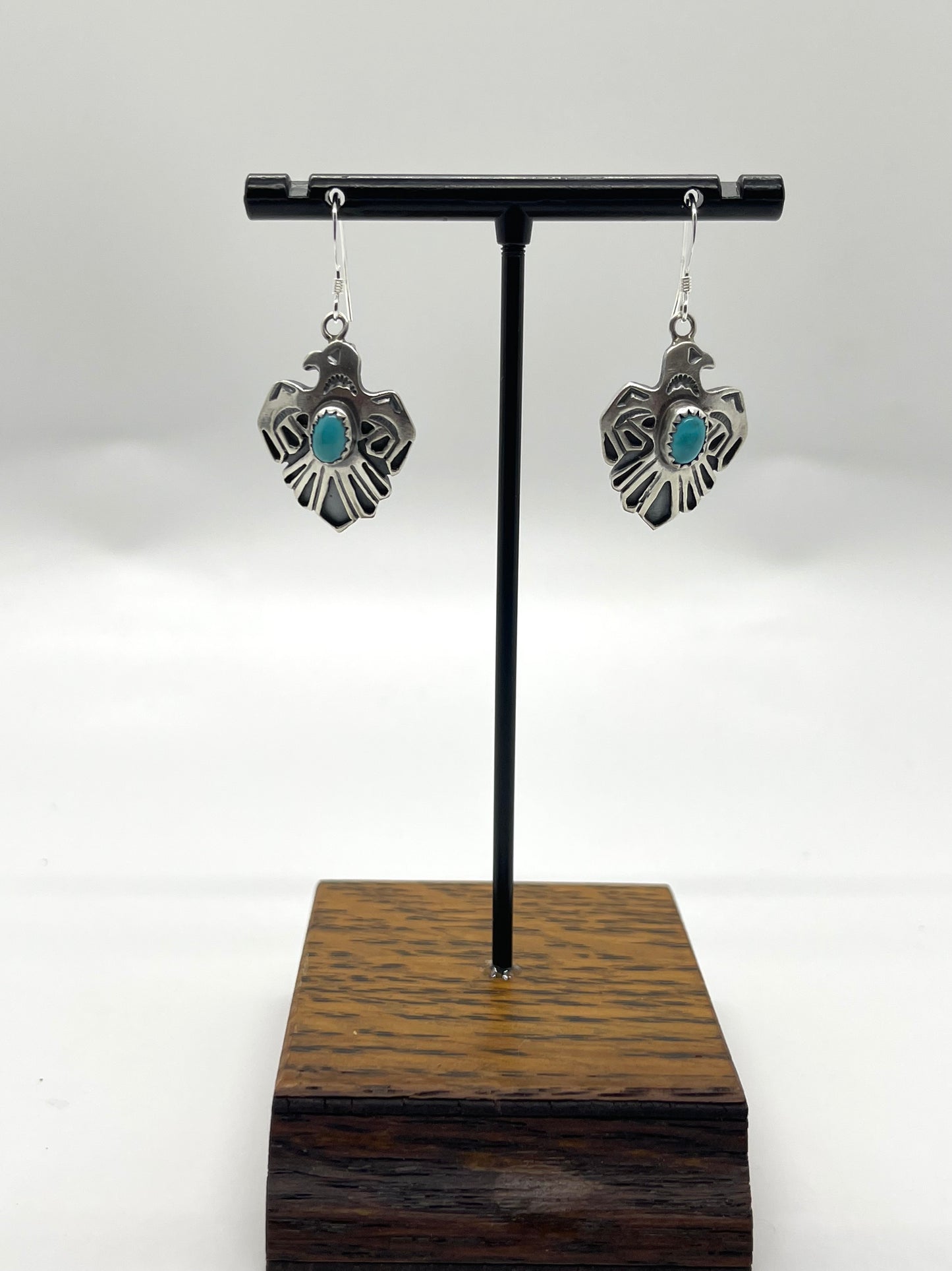 Turquoise Thunderbird Dangle Earrings by Paige Gordon, Navajo