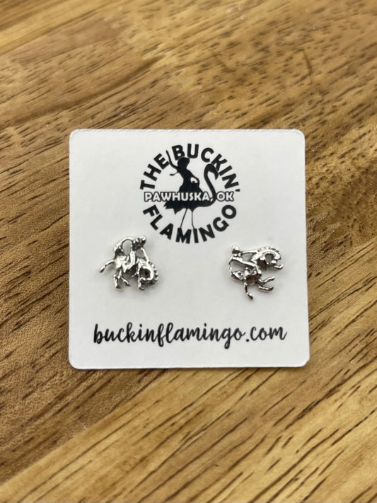 Sterling Silver Bucking Horse Stud Post Earrings