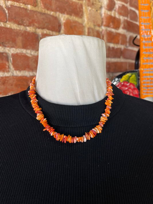 16" orange Spiny Oyster Shell Nugget Necklace