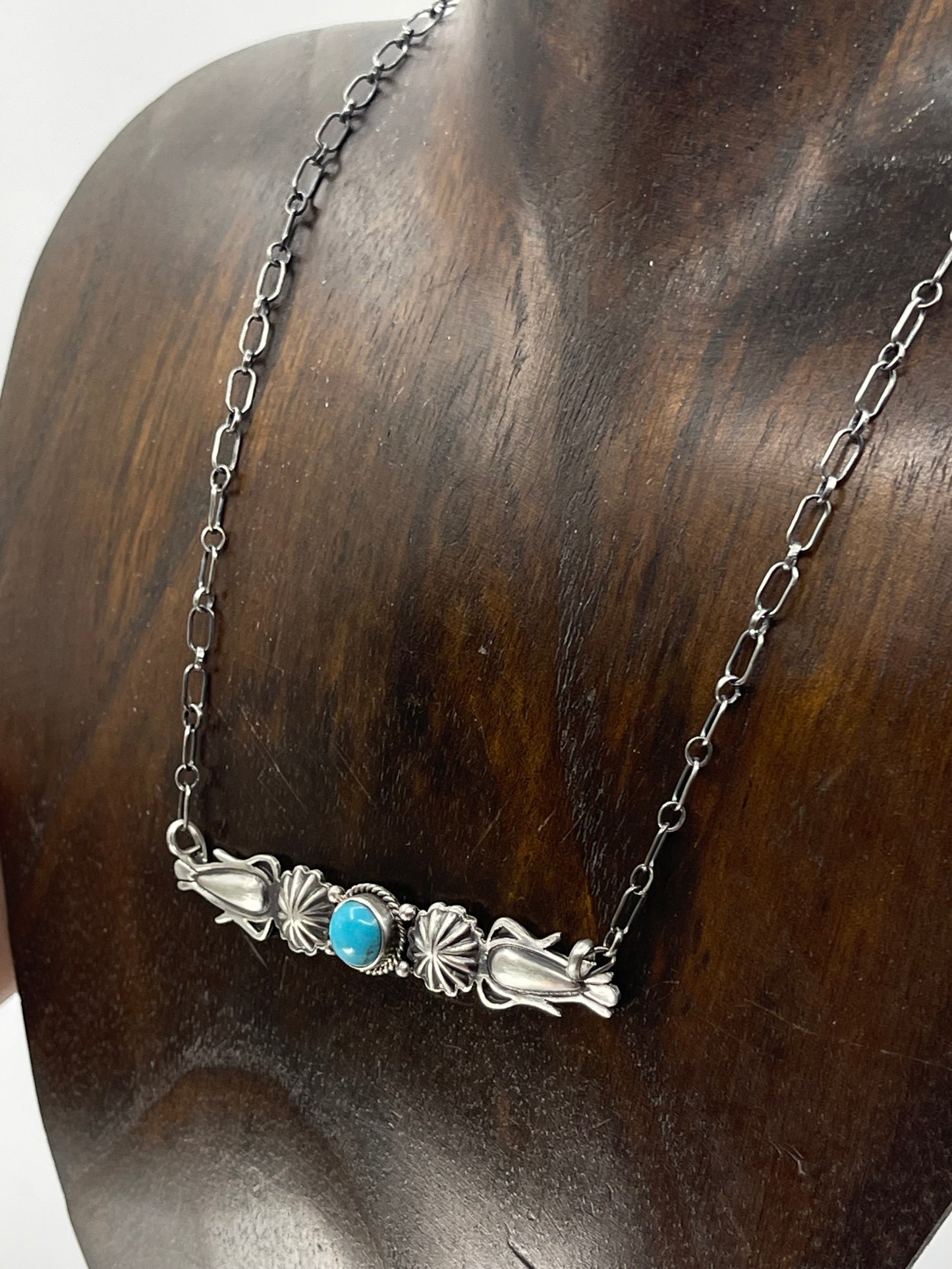 16" Turquoise Concho Bar Necklace by Marita Benally, Navajo