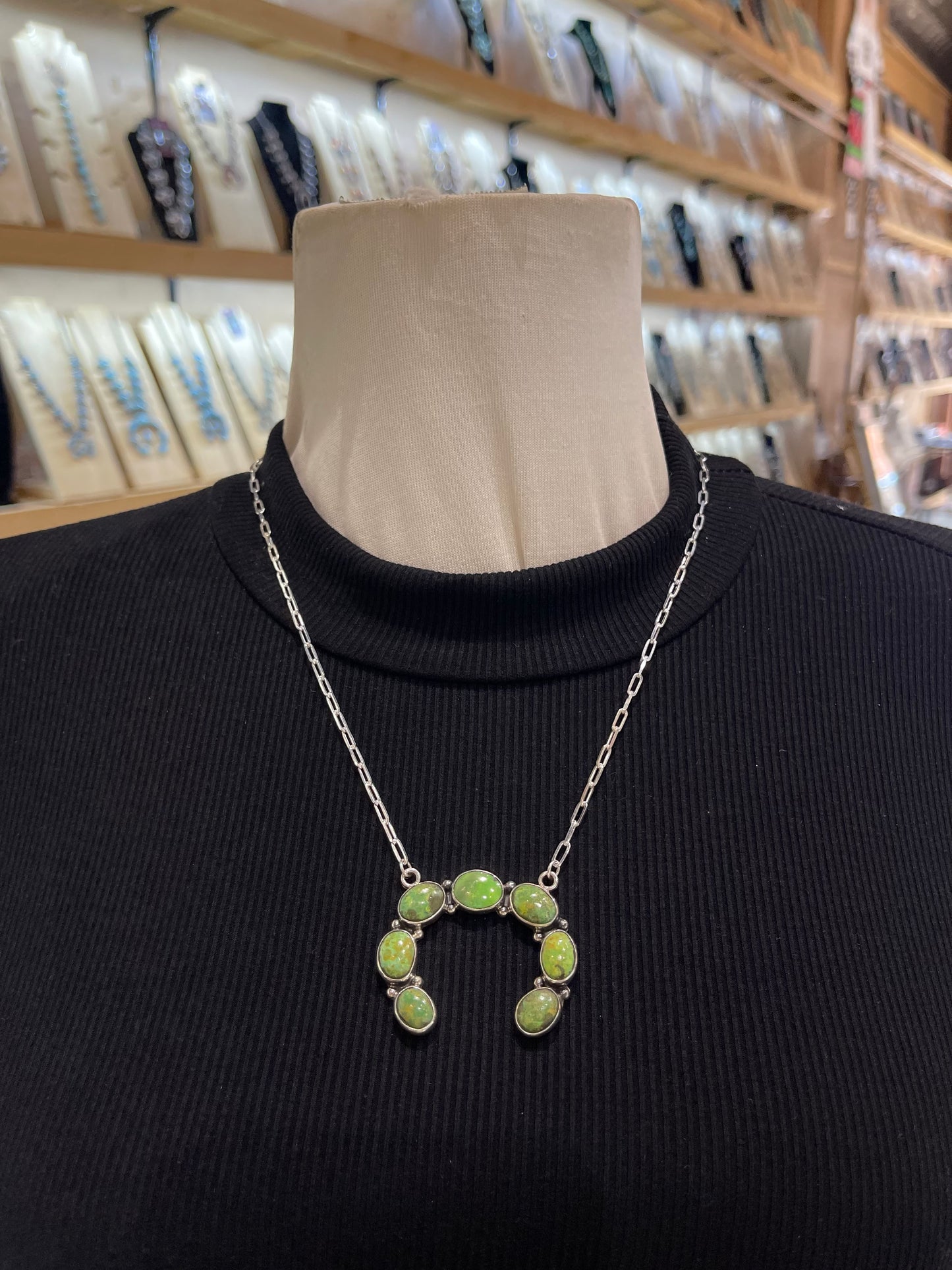 18" Green Pixie Turquoise Naja Necklace