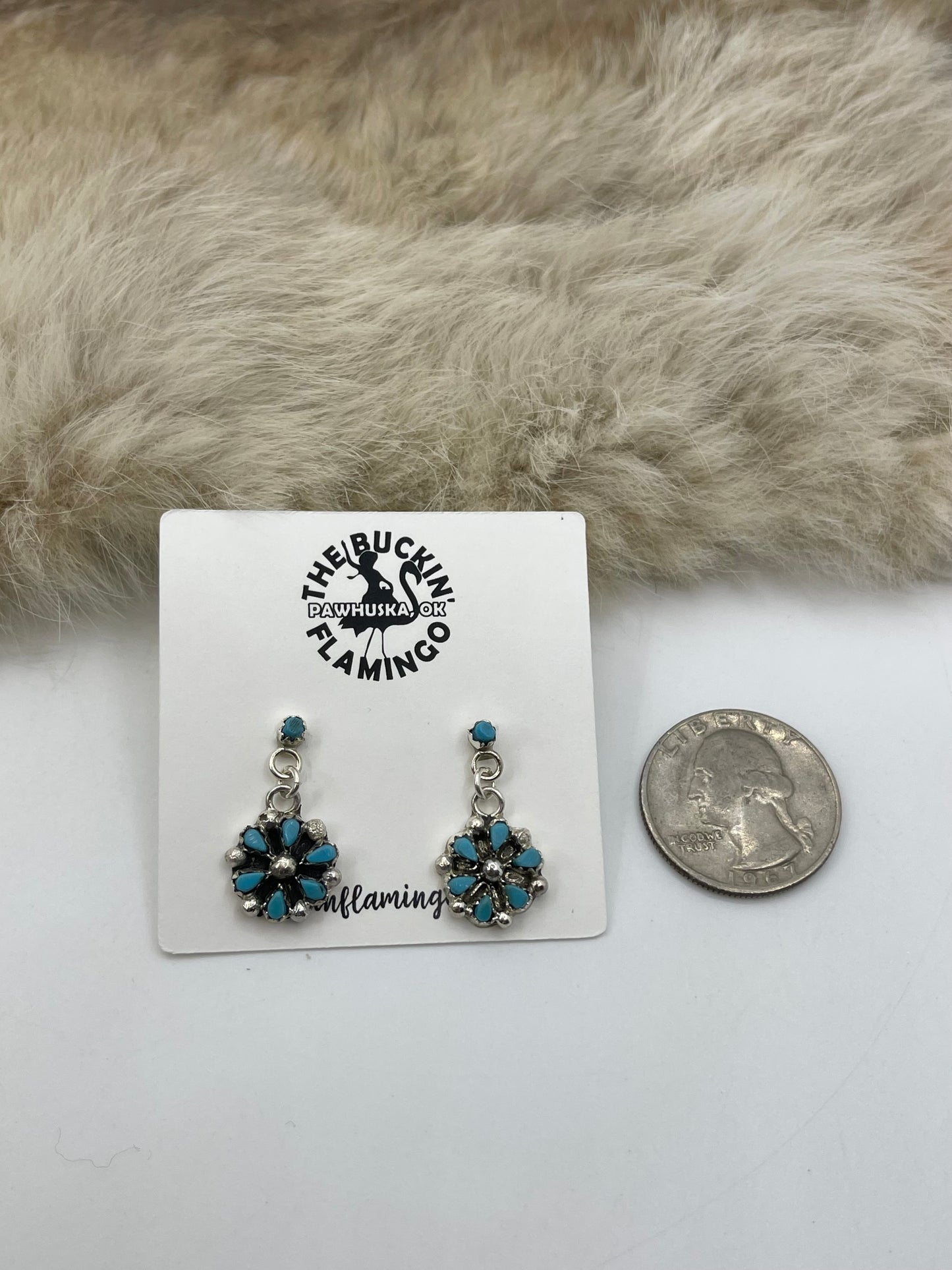 Small Turquoise Cluster Dangle Earrings by Tricia Leekity, Navajo