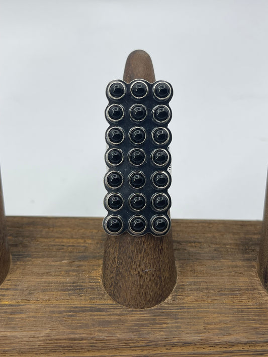 7 Row, 21 Stone Black Onyx Adjustable Ring