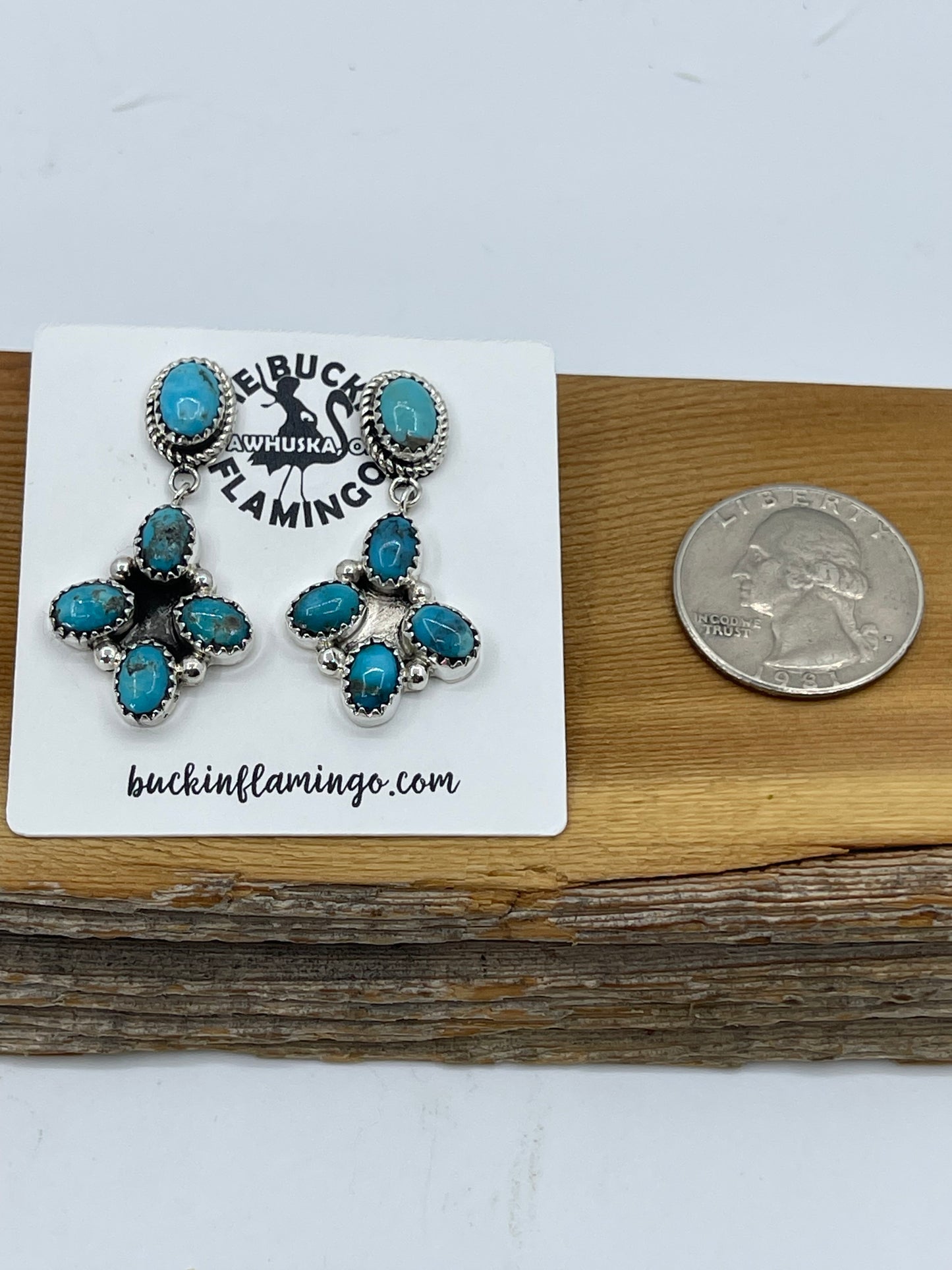 5 Stone Turquoise Post Dangle Earrings by Vernon Tsosie, Navajo