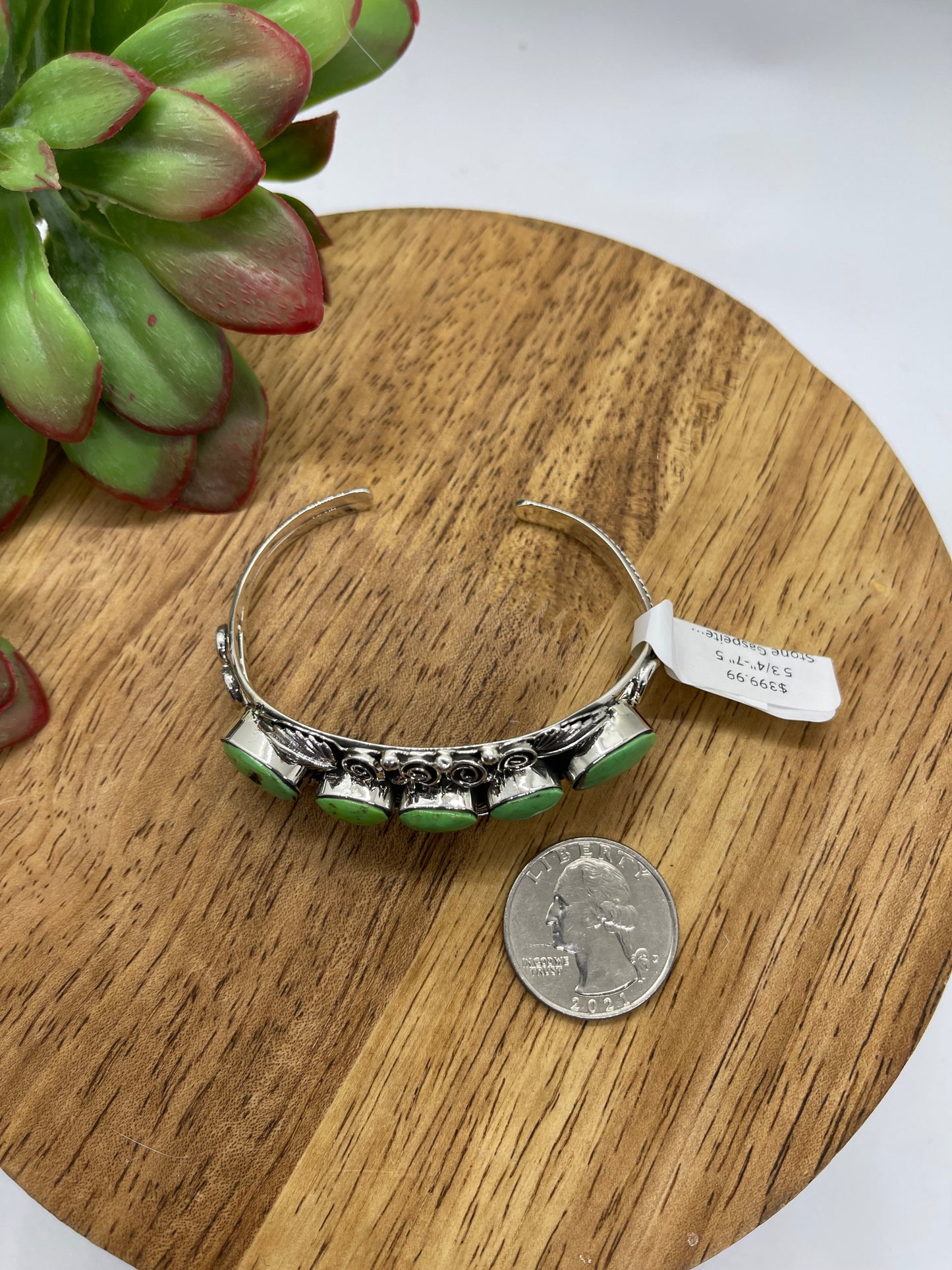 5 3/4"-7" 5 Stone Gaspeite Cuff by Sheena Jack, Navajo