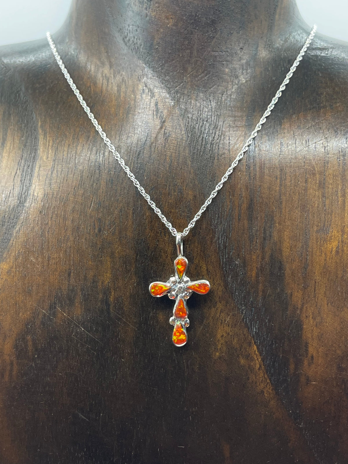 18” 3.3mm Bale Orange Opal Cross by Bryce Vacit, Zuni