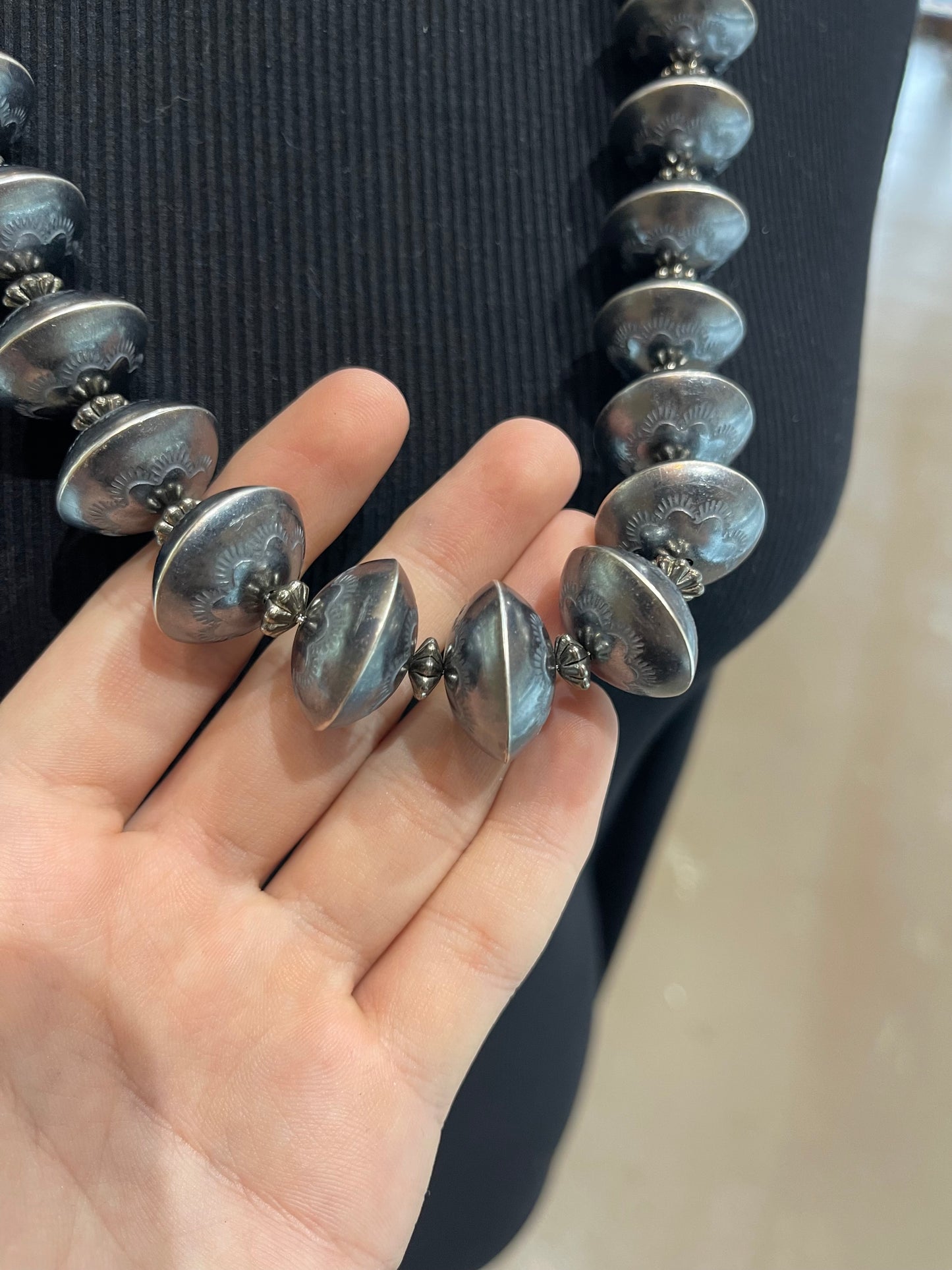 26" Handmade Navajo Pearls by Marietta D. Kellywood, Navajo