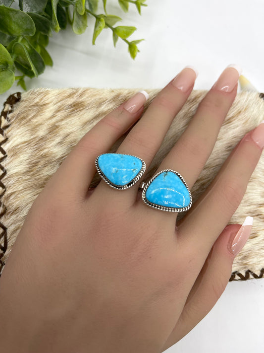 6.0 & 7.0 Double Finger Turquoise Ring by Bucky Beling, Navajo