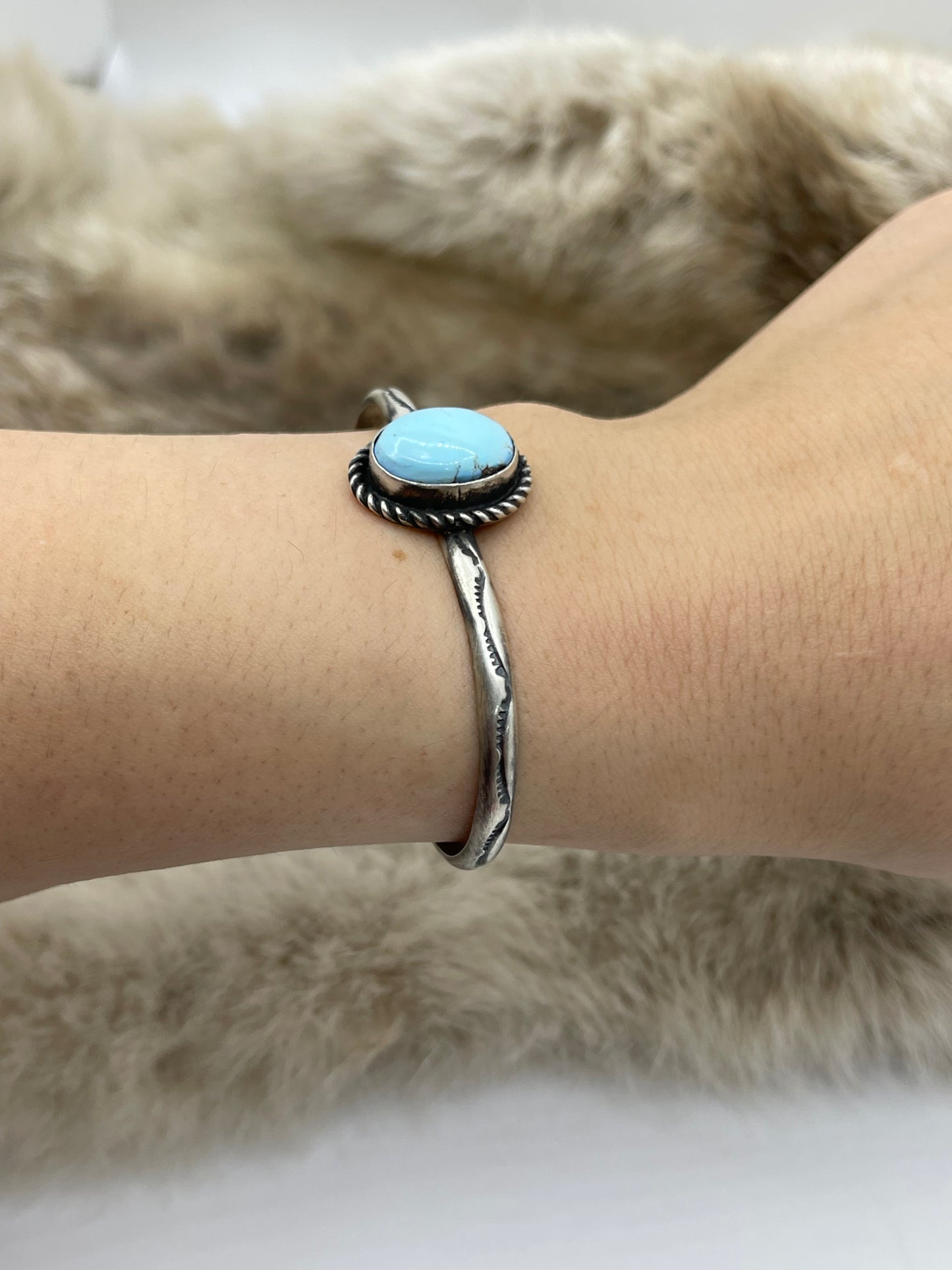 5.5"-7" Single Stone Golden Hills Turquoise Cuff by Donovan Skeet, Navajo