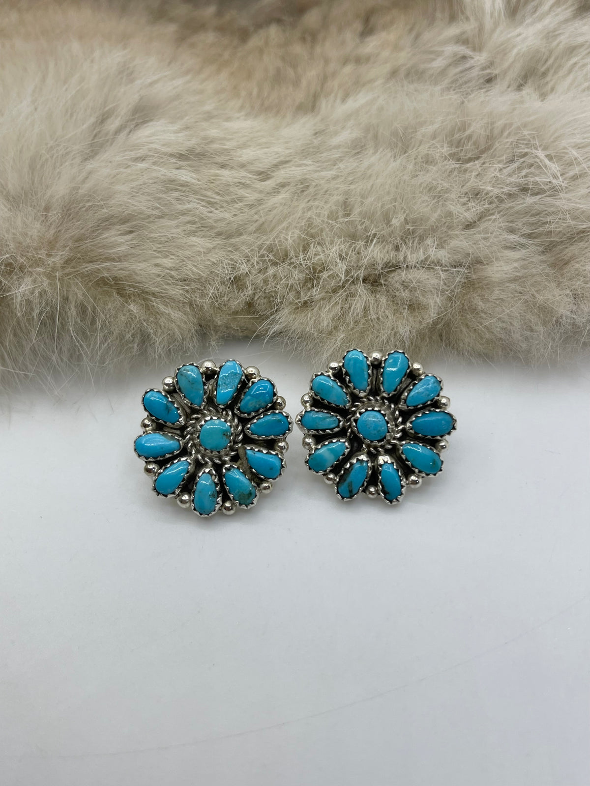 Blue Turquoise Cluster Earrings by Justina Wilson, Navajo