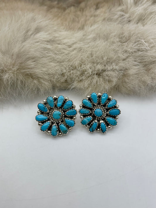 Blue Turquoise Cluster Earrings by Justina Wilson, Navajo