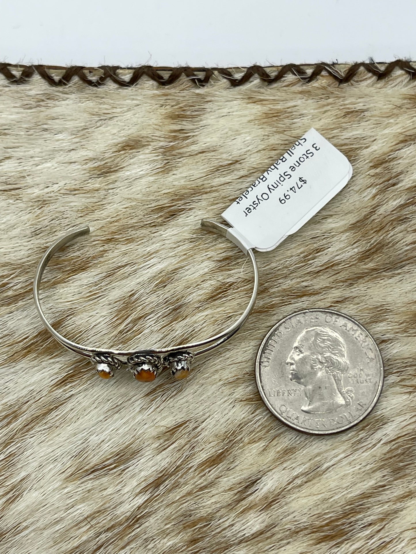 3 Stone Spiny Oyster Shell Baby Bracelet by Judy Lincoln, Navajo