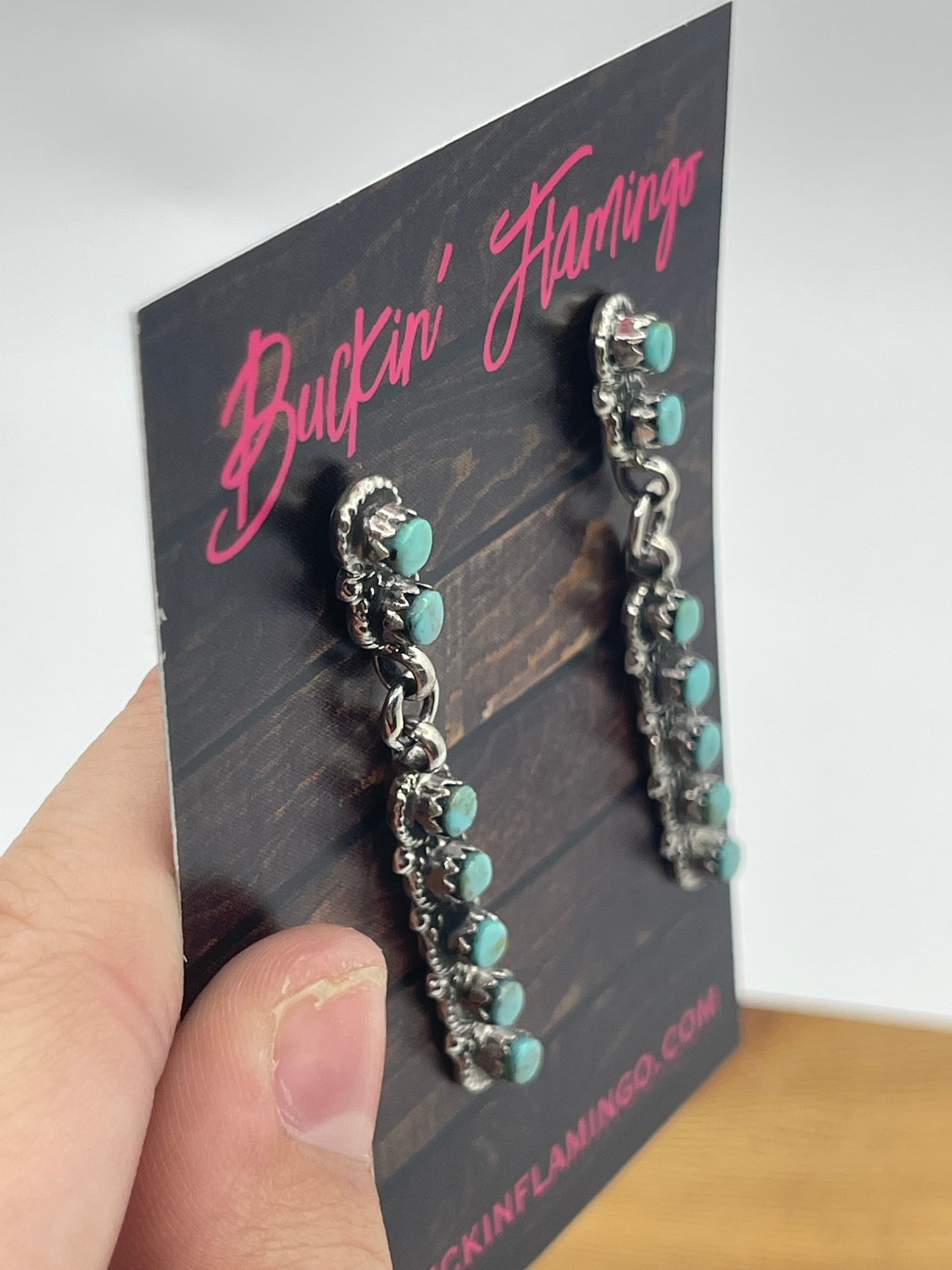 Turquoise Double Dangle Post Earrings by George Peina, Zuni