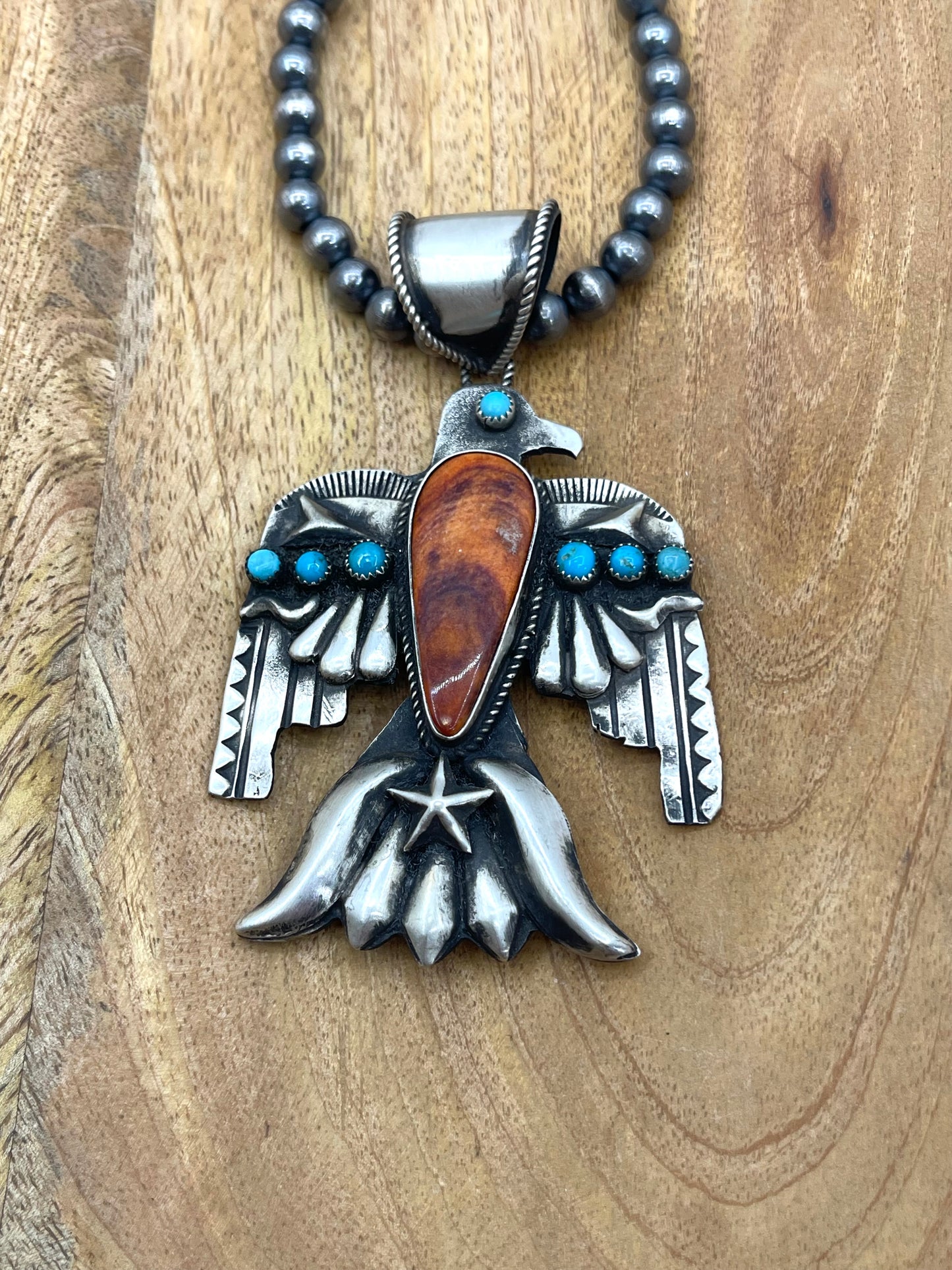 20" Turquoise & Spiny Oyster Thunderbird Necklace