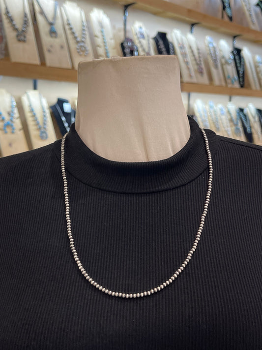 24" 3mm Navajo Style Pearls Strung Necklace by Lucinda Sardo, Navajo