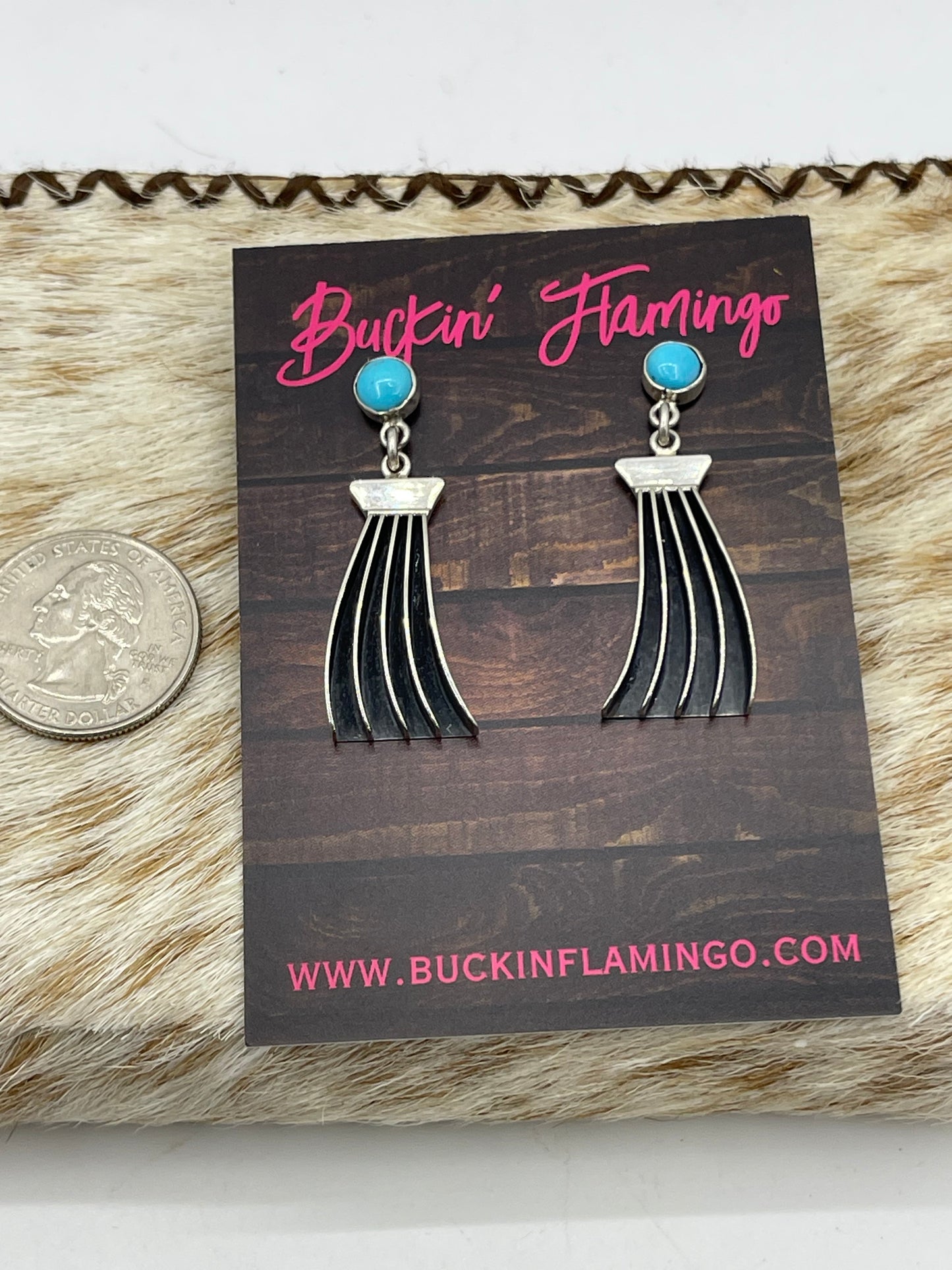 Turquoise Post Dangle Earrings by James Bahe, Navajo