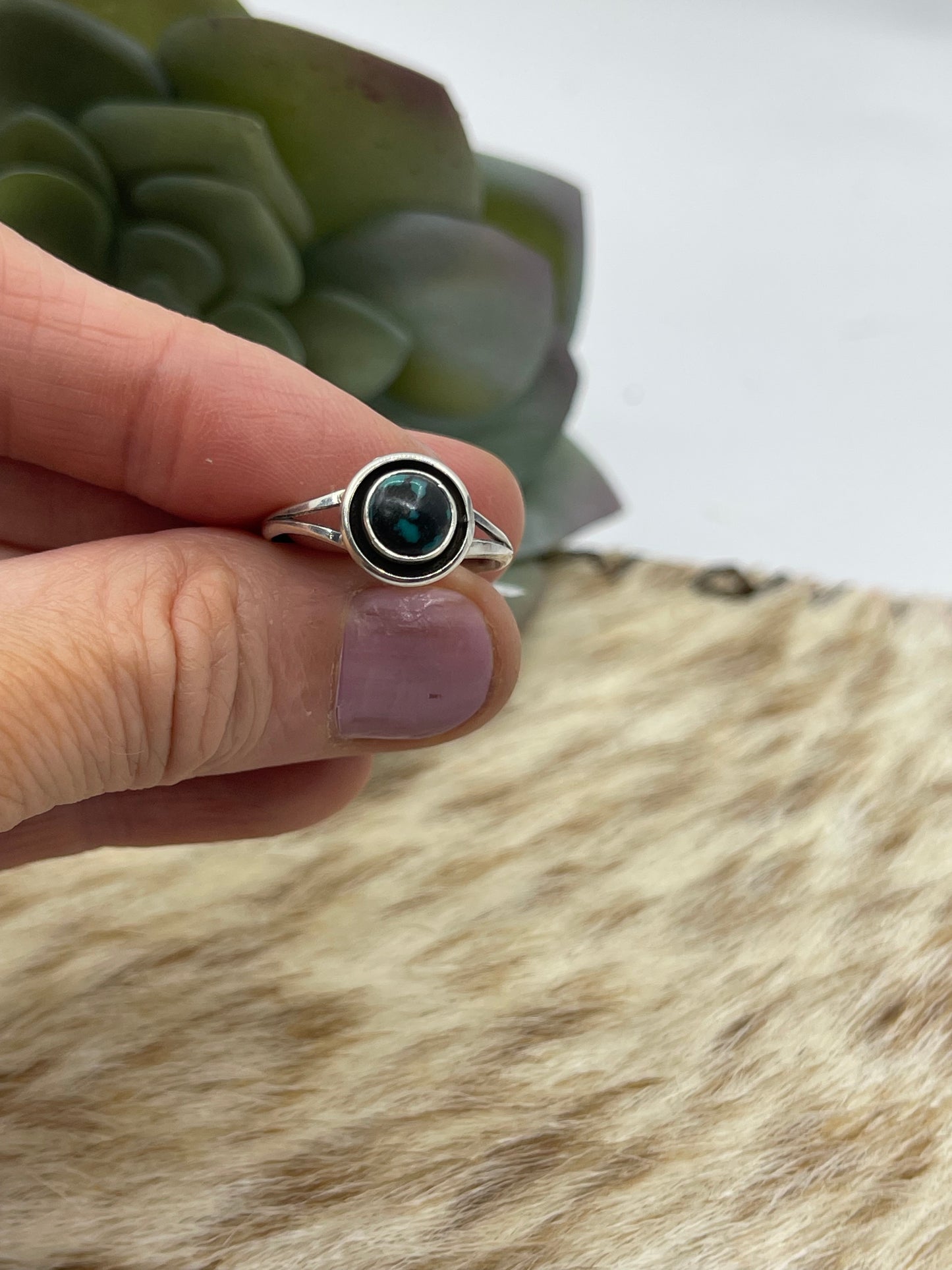 6.5 Dainty Turquoise Circle Ring by Martin Perry, Navajo
