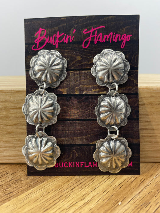 Triple Concho Post Dangle Earrings by Joan and Ryan Begay, Navajo