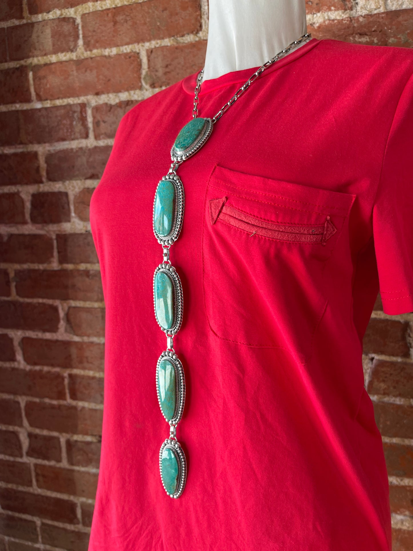 18"+13" 5 Stone Emerald Valley Turquoise Lariat Drop Necklace